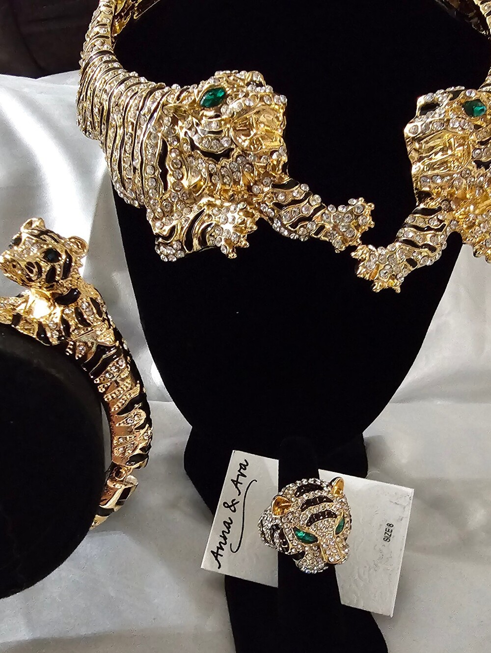 NWT Tiger Statement Jewelry Set Natasha Necklace & Bracelet Anna & Ava Ring Sz 8 - Picture 2 of 16